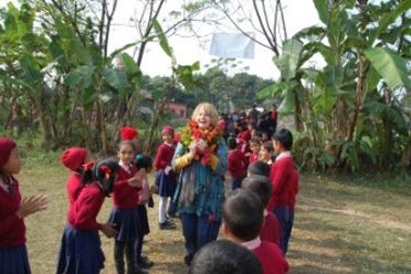 Schoolchildren in Nepal hold a ceremony